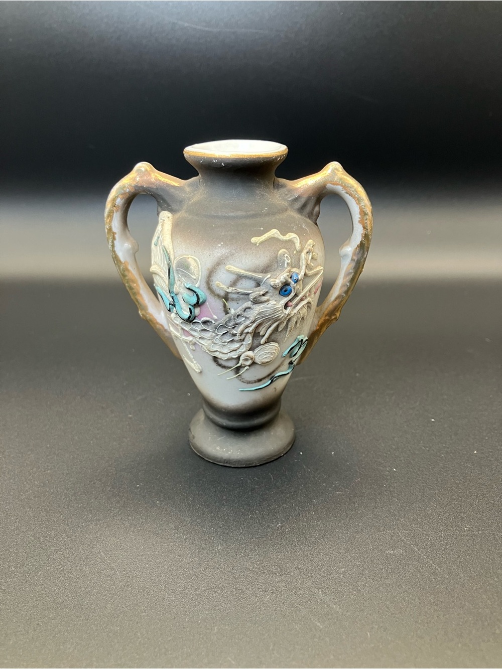 Vintage Dragonware Moriage Double Handle Mini Vase